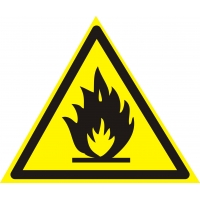 Пожарный знак "Пожароопасно. Легковоспламеняющиеся вещества" (W01)
